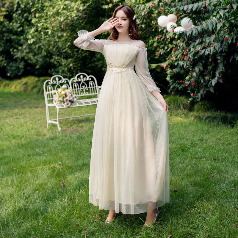 Champagne Bridesmaid Dress Slim Fit Elegant Party Host Gown SUNJIMISE Singapore Champagne Bridesmaid Dress Slim Fit Elegant Party Host Gown SUNJIMISE Singapore