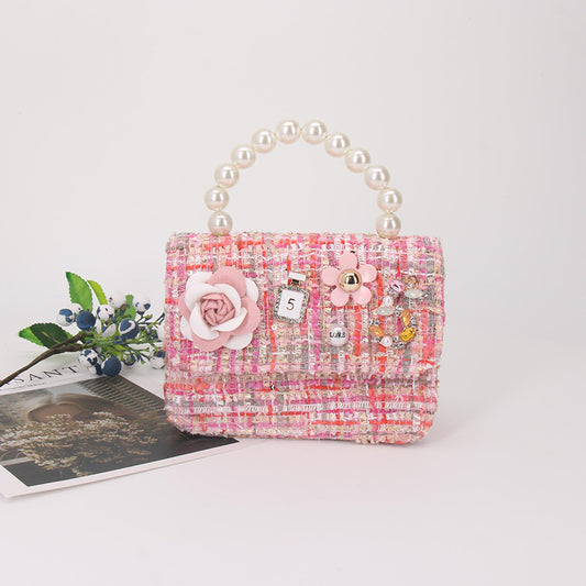 Floral Weave Faux Pearl Mini Cross-Body Bag