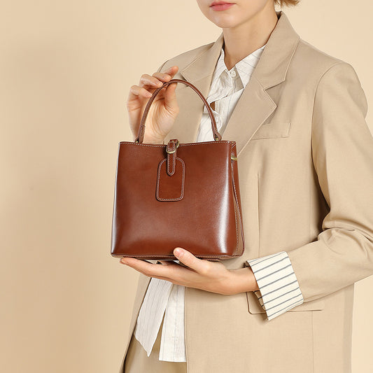 Luxe Genuine Leather Bucket Bag