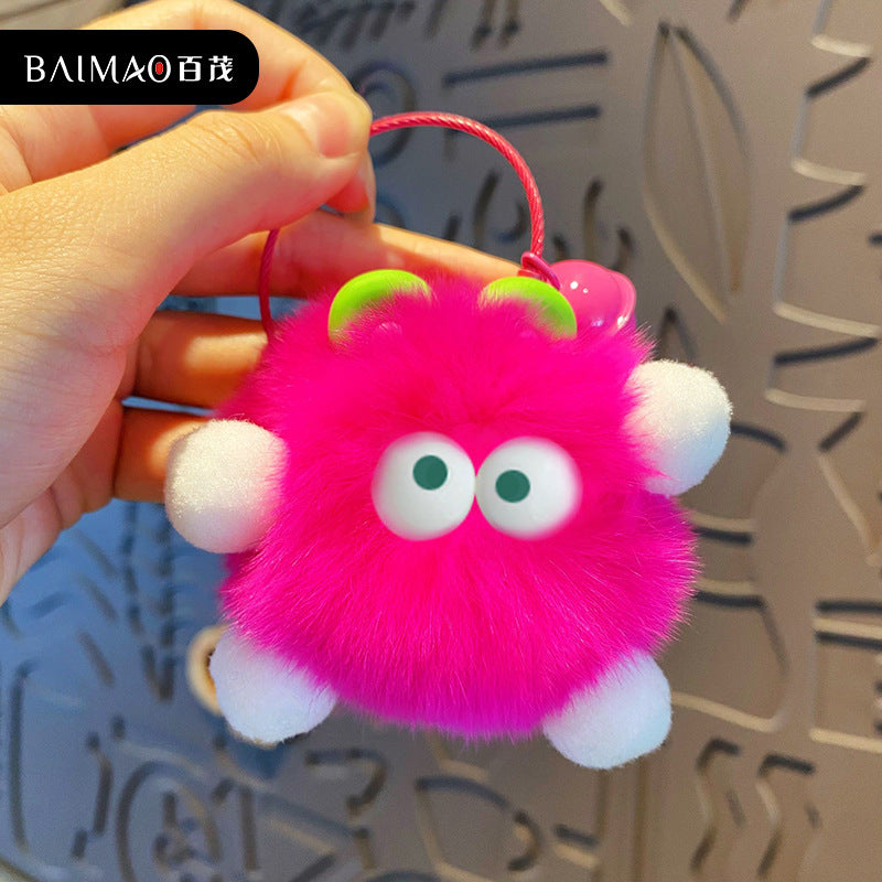 Cartoon Plush Coal Ball Rabbit Keychain Creative Exquisite Fun Cute Pet Doll Keychain Backpack Pendant