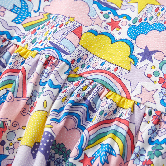 Cartoon Print Girls' Cotton Princess Dress