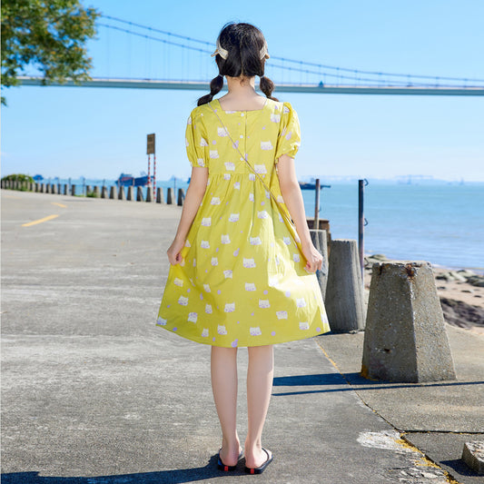 Korean Style Girls' Abstract Cow Princess Dress