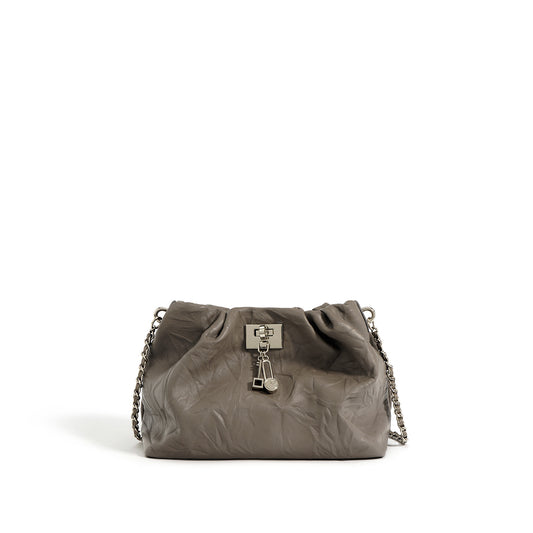 Wrinkled Genuine Leather Cloud Crossbody Bag
