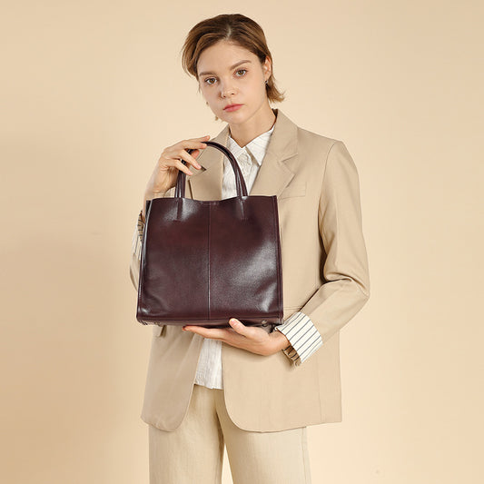 Vintage Cowhide Genuine Leather Bucket Tote