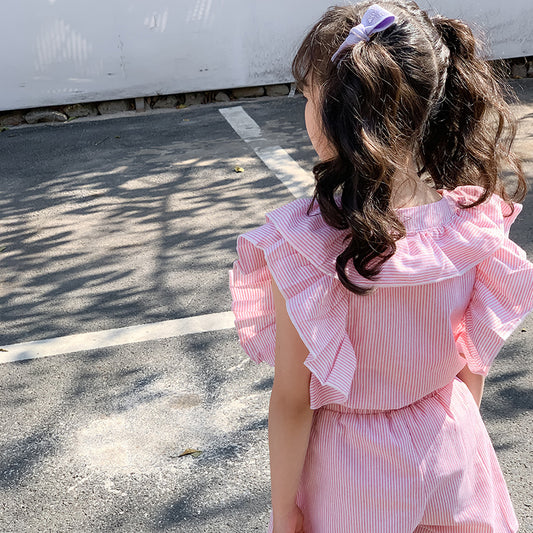 Girls' Chic Striped Blouse and Shorts Two Pieces Set