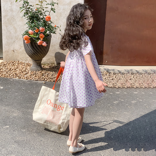 Girls' Korean Style Polka Dot Princess Dress