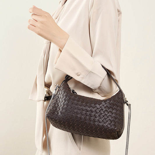 Woven Dumpling Genuine Leather Pillow Bag