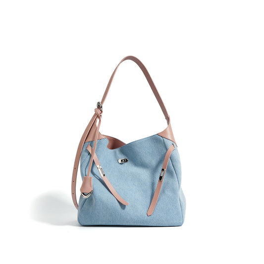Denim & Genuine Leather HOBO Commuter Tote