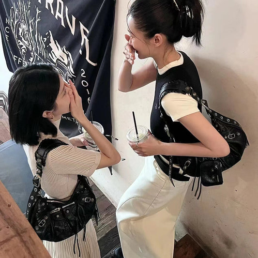 Rivet Genuine Leather Crescent Motorcycle Bag