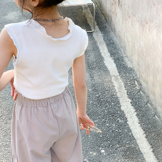 Girls' Chic Tank Top and Wide-leg Capri Pants Two Pieces Set