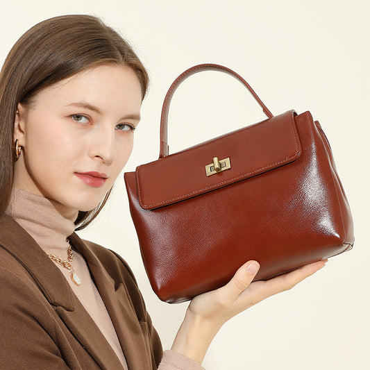 Genuine Leather Commuting Handbag