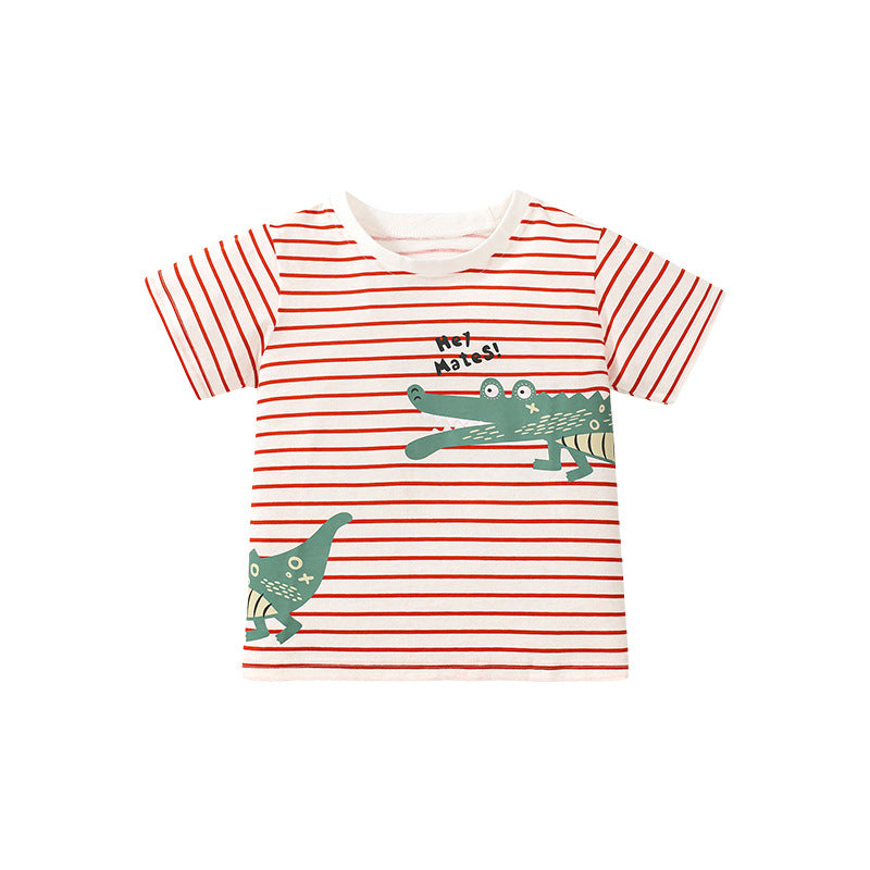 Kids' Unisex Striped Cartoon T-shirt