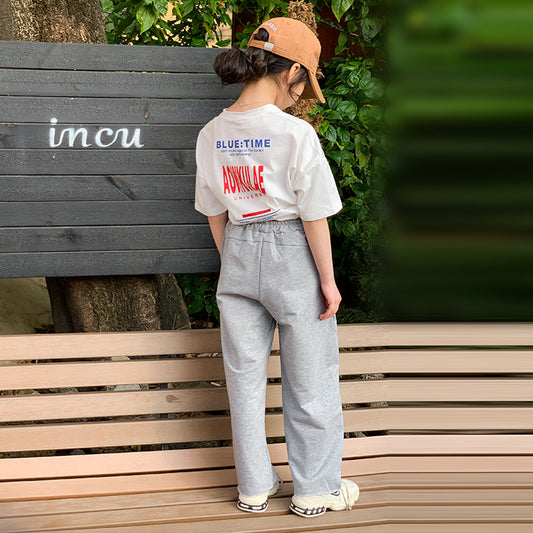 Girls' Chic T-shirt and Straight Pants Two Pieces Set