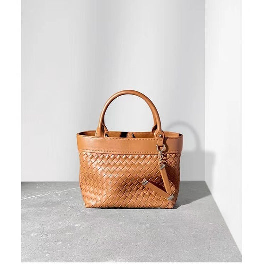 Woven Genuine Leather Bucket Crossbody Bag