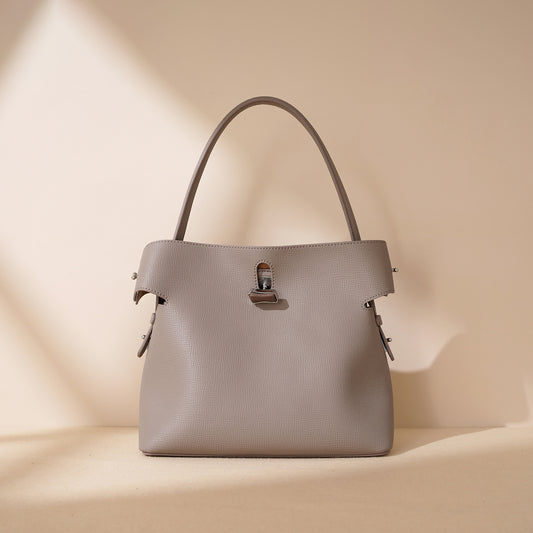 Korean Bamboo Genuine Leather Bucket Crossbody Bag