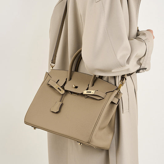 Lychee Patterned Genuine Leather Kelly Bag