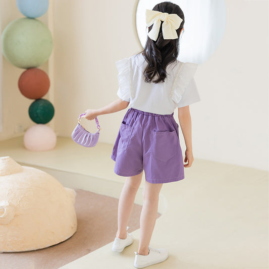 Girls' Korean Style Top and Shorts Two Pieces Set