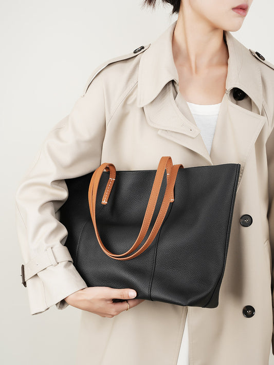 Large Capacity Genuine Leather Commuting Tote Bag