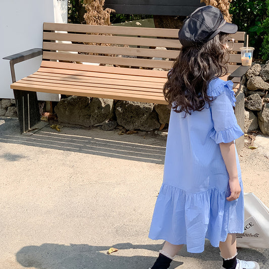 Girls' Korean Style Flounce Hem Shirt Dress