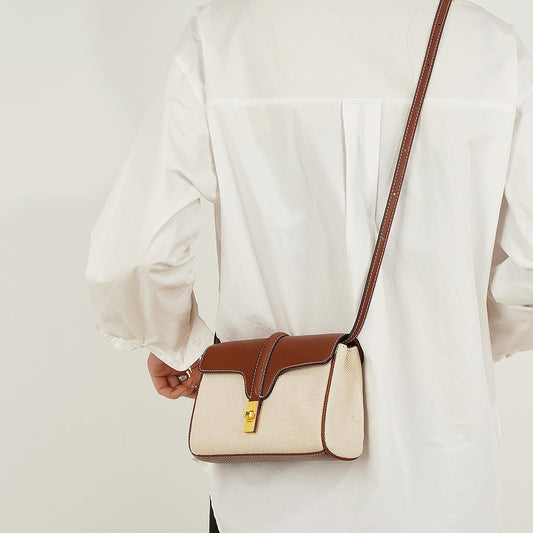 Simple color blocked genuine leather small square bag with a niche texture, lightweight crossbody bag with multiple compartments, cowhide single shoulder