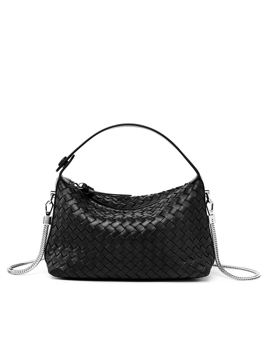 Woven Dumpling Genuine Leather Pillow Bag