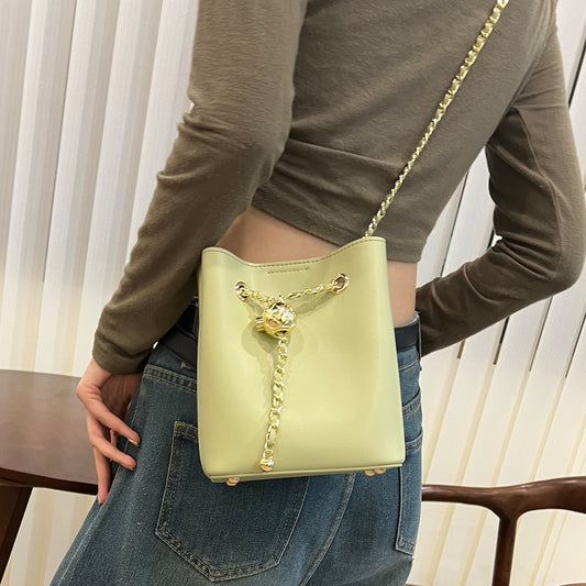 Mini Golden Chain Genuine Leather Bucket Bag