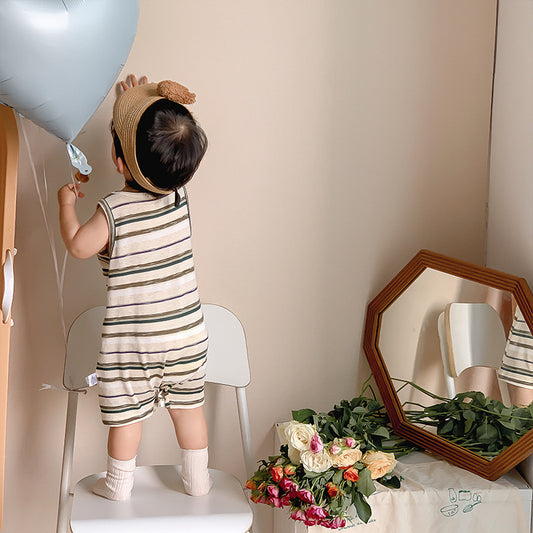Baby Boy Cartoon Striped Romper