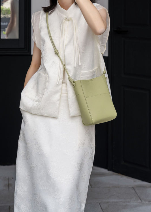 Lightweight Genuine Leather Bucket Crossbody Bag