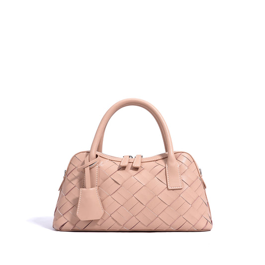 Handwoven Genuine Leather Bowling Crossbody Bag