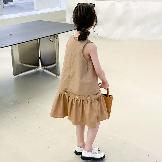 Girls' Korean Style Ruffled Hem Princess Dress