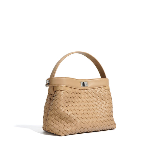 Woven Genuine Leather Bucket Commuter Bag