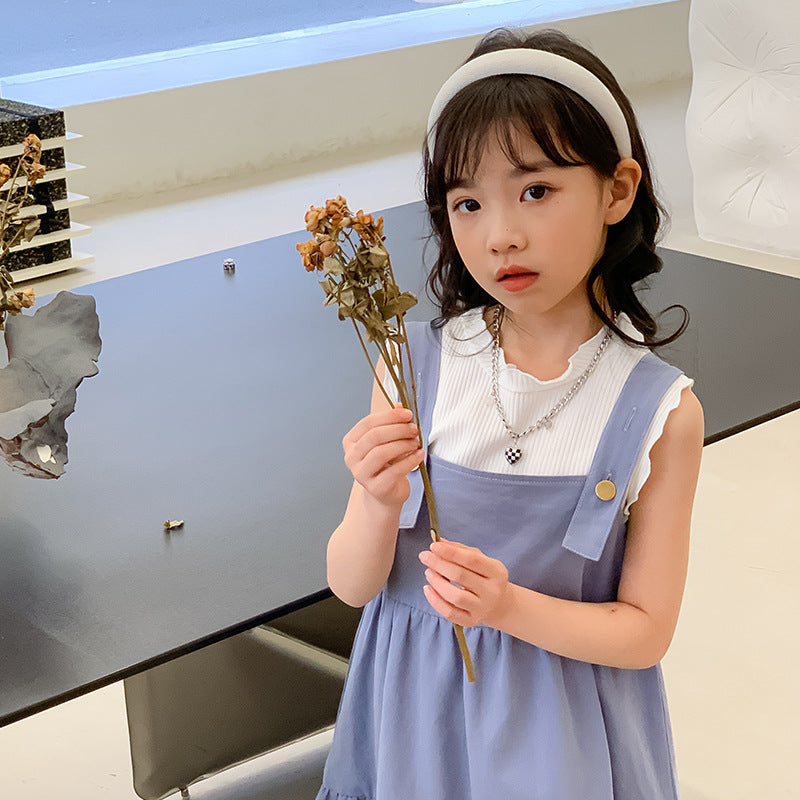 女童纯色背心和吊带蛋糕裙两件套