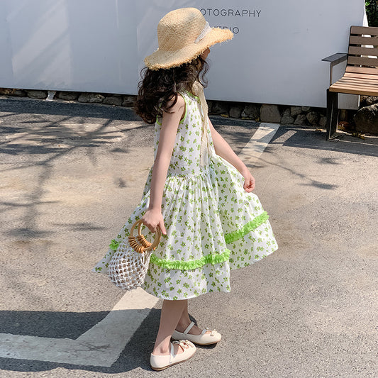 Girls' Korean Style Floral Beach Dress