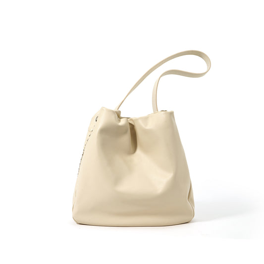 Pleated Genuine Leather Commuter Tote Bag