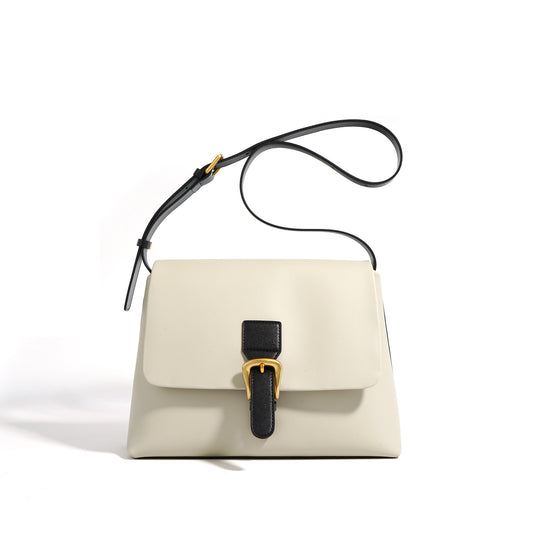 Macaron Color Block Genuine Leather Crossbody Bag