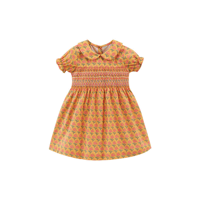 Floral Doll Collar Girls' Princess Dress