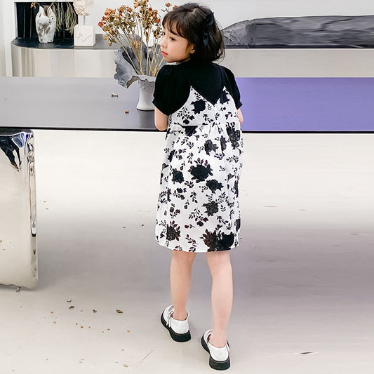 Girls' Korean Style Floral Patchwork Princess Dress