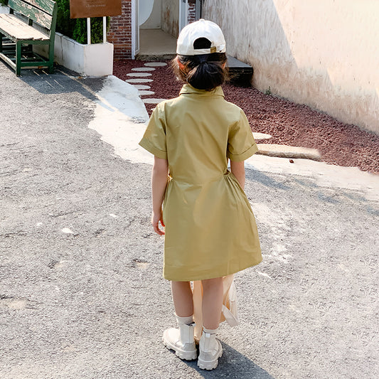 kid girl in one piece olive dress