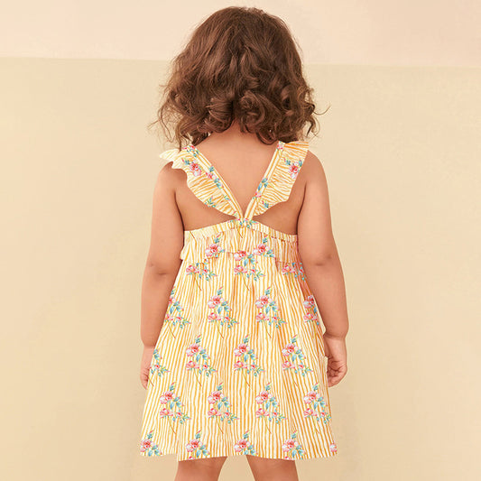 Floral Cotton Girls' Suspenders Dress