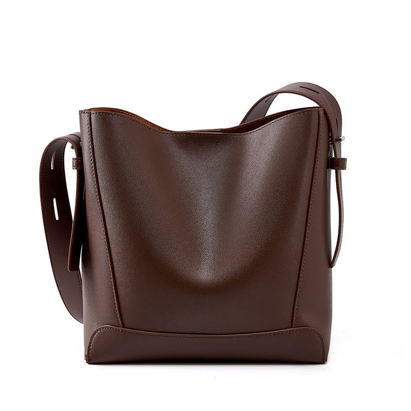 Genuine Leather Commuting Bucket Bag