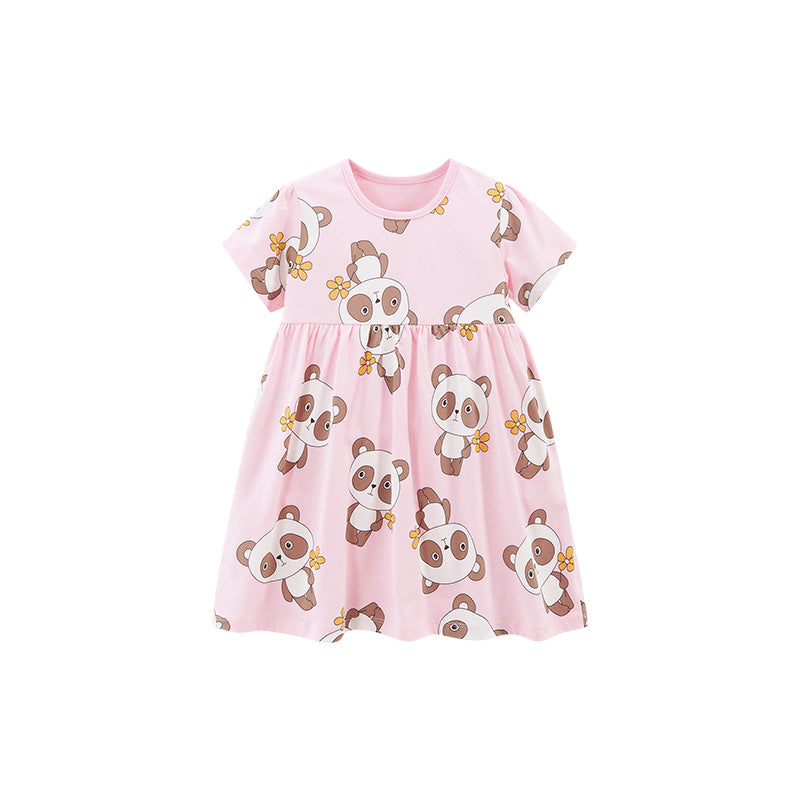 Cartoon Panda Girls' Cotton Princess Dress