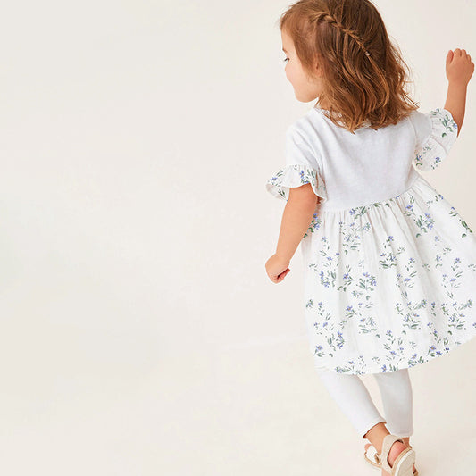 Floral Girls' Princess Dress Leggings Two-pieces Set