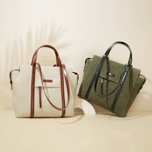 Preppy-Style Genuine Leather Tote Commuter Bag