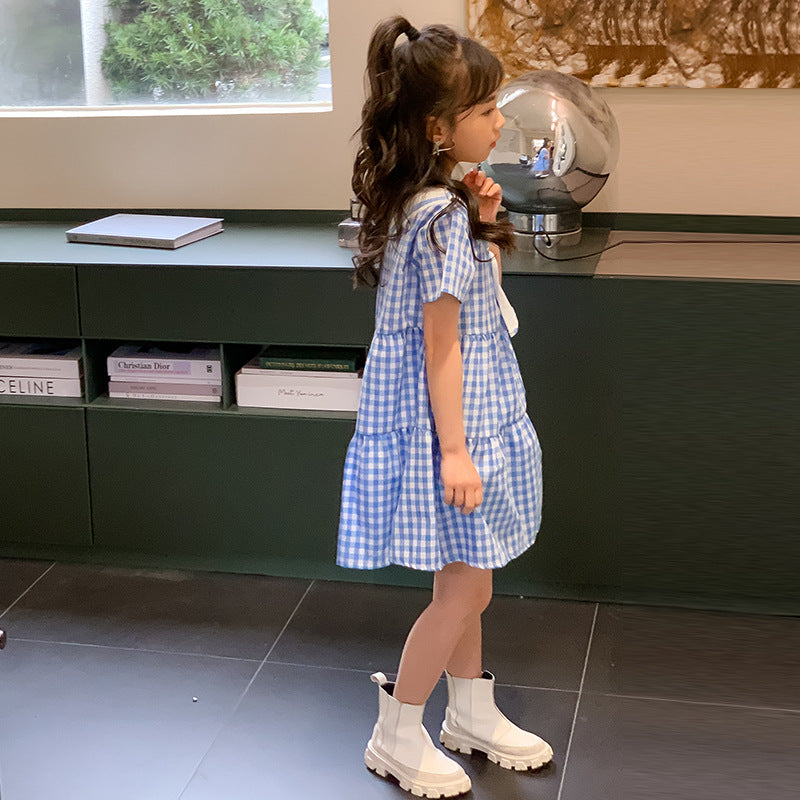 Girls' Sailor Collar Plaid Cake Dress