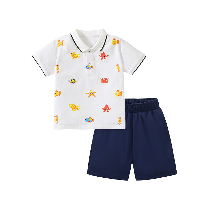 Boys' Cartoon T-shirt Shorts Two-Piece Set