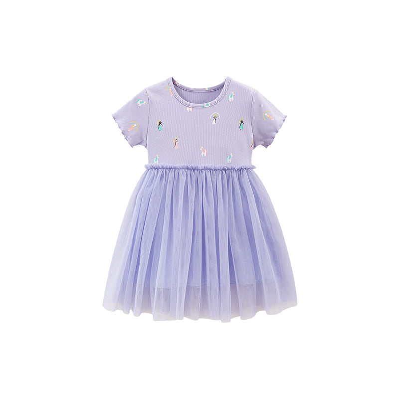 Cartoon Short Sleeves Kids Princess Dress