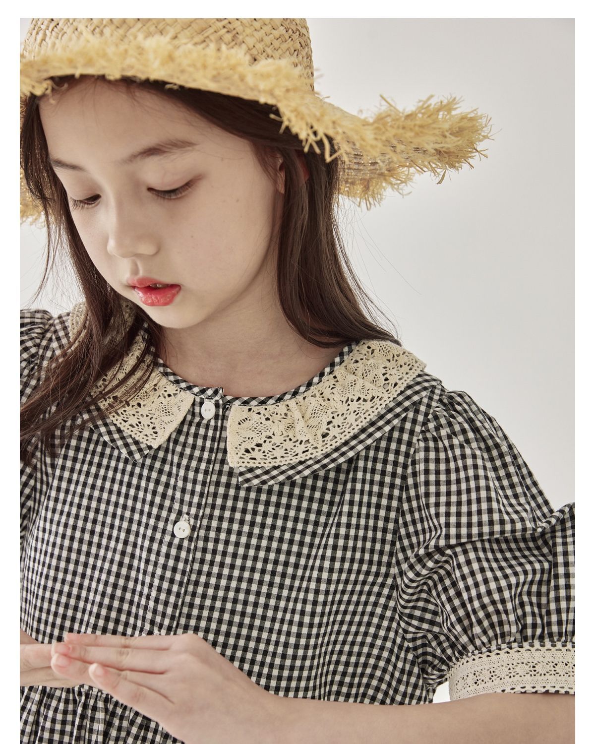 艺术拼布蕾丝领女童复古公主裙