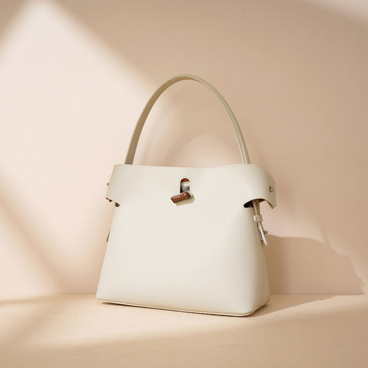 Korean-Style Bamboo Genuine Leather Bucket Bag