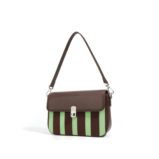 Color Block Genuine Leather Commuter Crossbody Bag