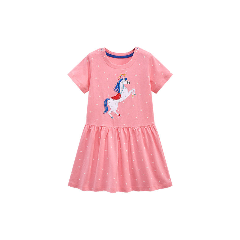 Cute Unicorn Girls' Cotton Princess Dress